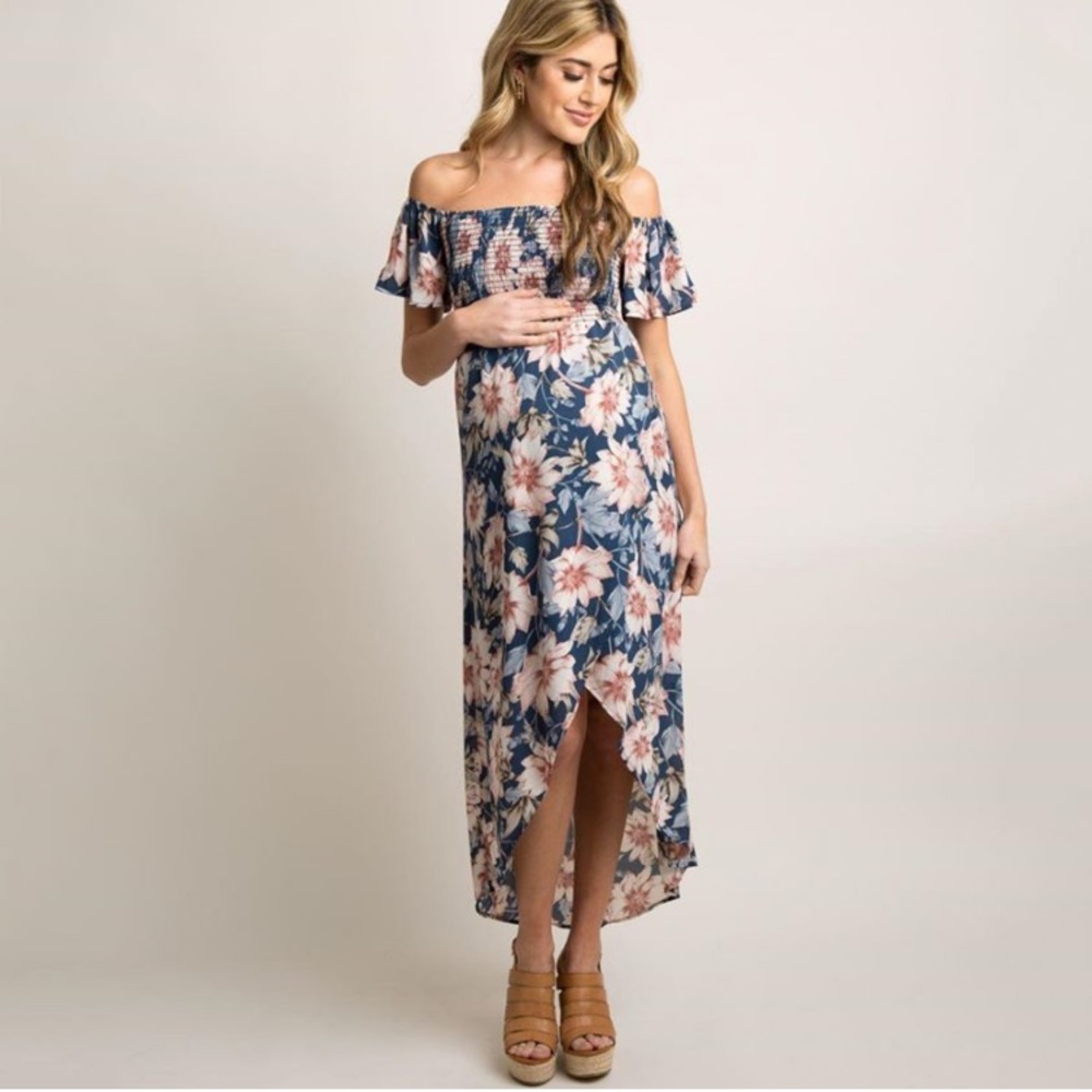 Pink Blush “Bump Friendly” Hi-low Floral Dress